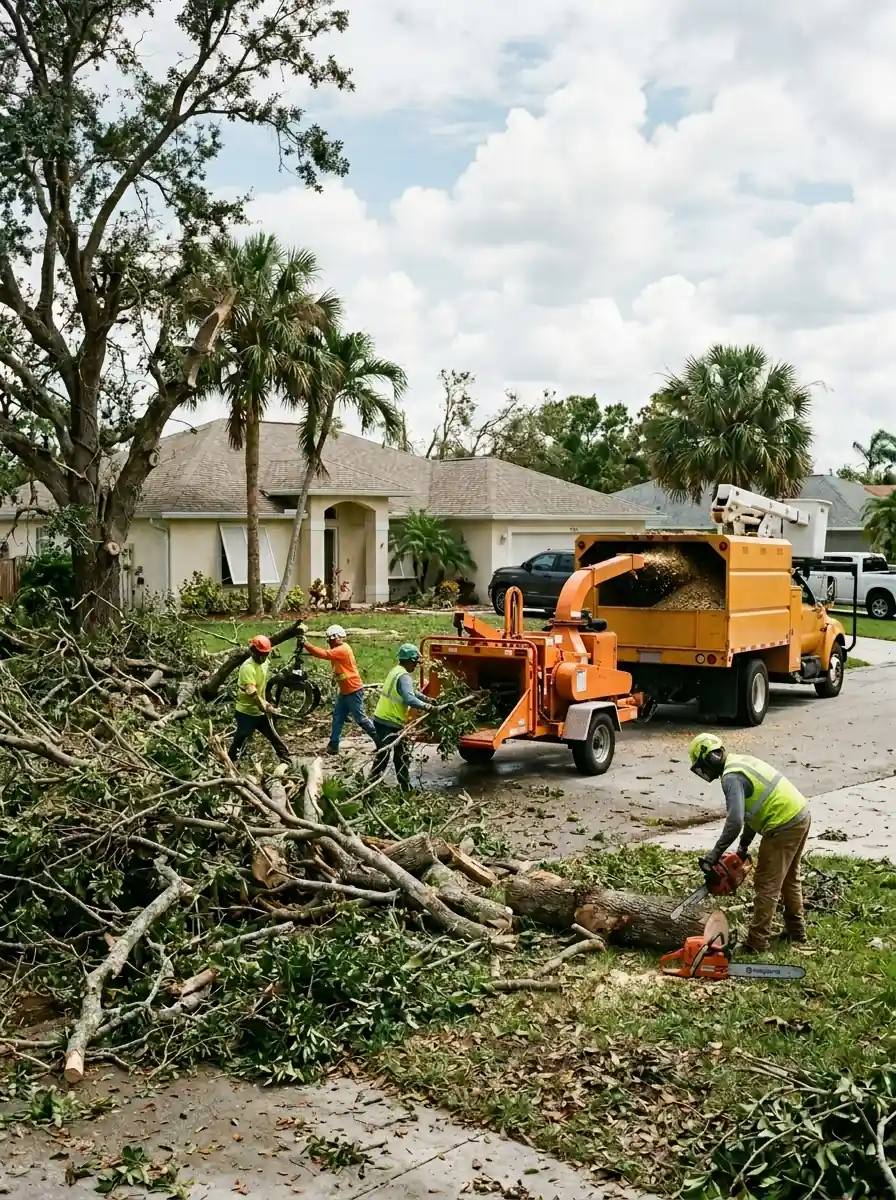 Tree removal work in progress on a Fort Bend County area property